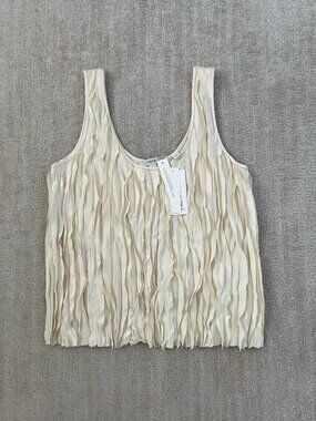 NWT Vince Crushed Bias Strip Tank Top Ivory Cream Ribbon Ruffle Work Blouse XS